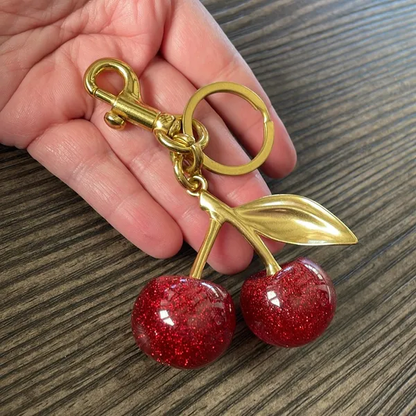 Cherry Bag Charm Key Ring Red - Image 3