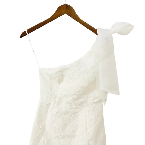 Lulus Unique Perfection White Floral Jacquard One-Shoulder Mini Dress size Small - Image 5