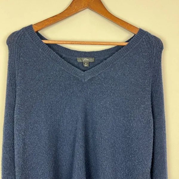 J. Crew V-Neck Sweater In‎ Yarn Womens Medium Navy Blue Merino Wool Alpaca Knit - Image 4