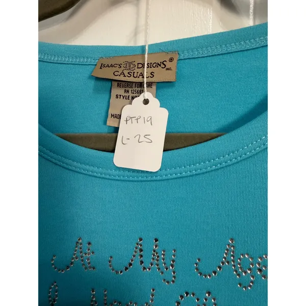 Isaacs Designs Casuals Blue Wine Glasses Rhinestone 3/4 Sleeve Top Small 7006‎ - Image 4