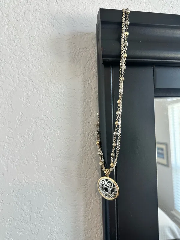 Silver & Gold Tone Multi Strand Pendant Necklace - Image 2