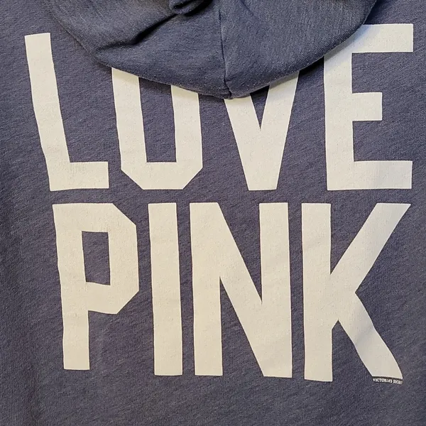 PINK - Victoria's Secret zip up hooded hoodie blue sweatshirt sz Medium - Image 3