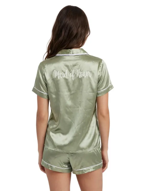 Maid of Honor Satin Pajama Set Sage Green Size Small - Image 2
