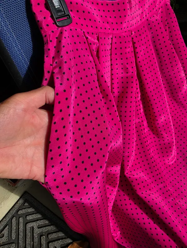 Vintage Fushia And Black polka dot Satin midi skirt Small - Image 7