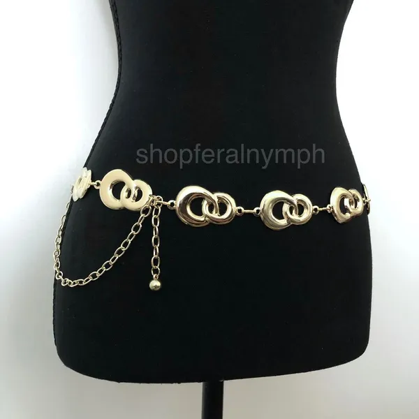 Y2K Geometric Gold Interlocking Loop Chain Belt, Fits 24.5–45 Inches, X7GA1163 - Image 2