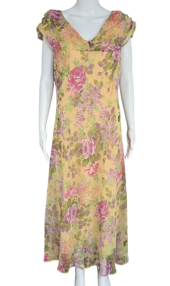 Vintage Miss Dorby 90s Buttercream Chiffon Floral Maxi Dress – Size 16 - Image 2