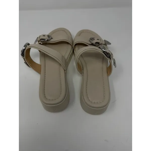 Frye Western Double Buckle Platform Slide Sandal Beige Leather Women Size 8 - Image 6