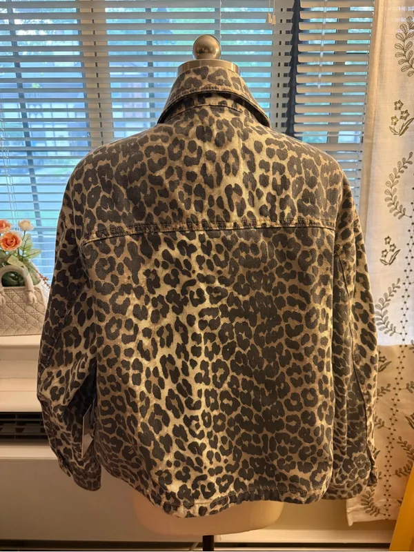 NWT Oat New York Leopard Print Denim Women's Jacket - Brown/Black - Image 2