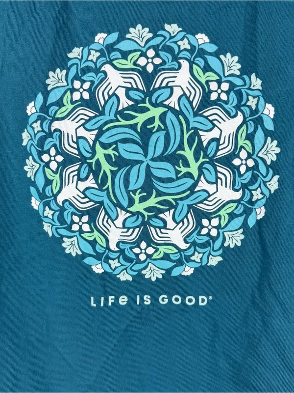 Life Is Good Blue Floral Bird Graphic Print Crusher Tank Top - Image 2