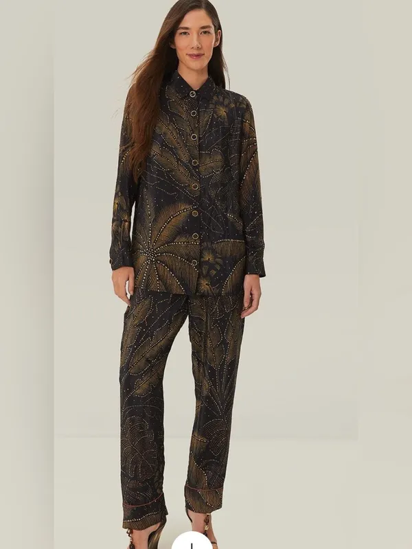 FARM Rio palm-print Crystal Embedded button-up Long Sleeve shirt Size Small - Image 2
