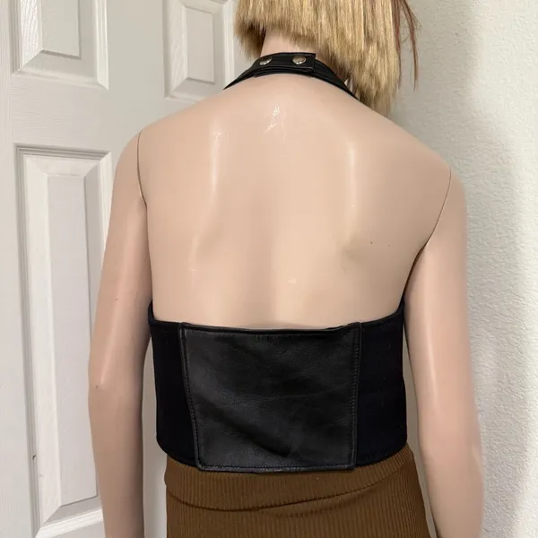 Vintage FIRST Black 100% Genuine Leather Biker Vest Women’s Halter Vest Size M - Image 2