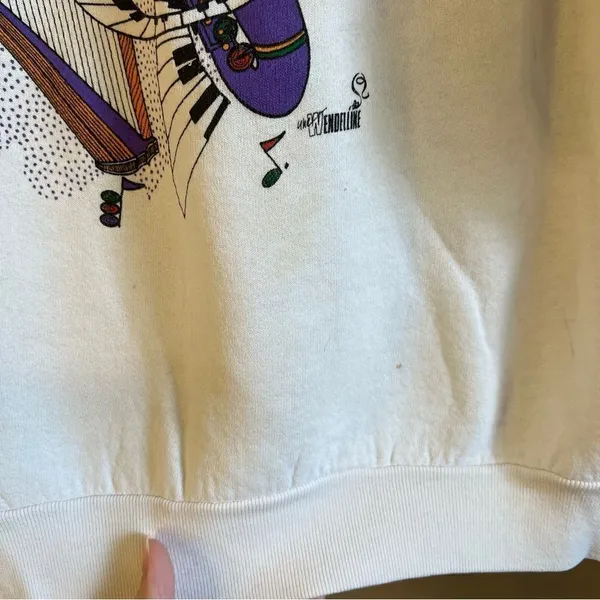 American Vintage ✨ Vintage Wendelline White Music Crewneck Sweatshirt Large‎ - Image 3