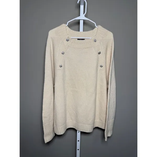 J.Crew Wool Blend Sweater NWT Size 2X Rhinestone Buttons Preppy Quiet‎ Luxury - Image 2