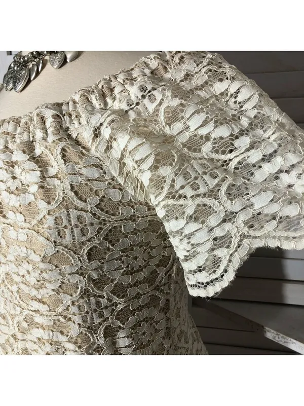 Vintage Y2K Midi Dress Cream Lace flared sleeves coquette romantic boho floral L - Image 7