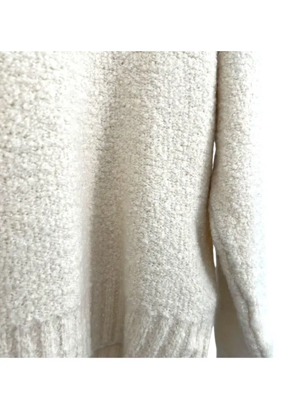 Everlane Cream Wool-Blend Crewneck Sweater Boucle Knit Size Medium Quiet Luxury - Image 7