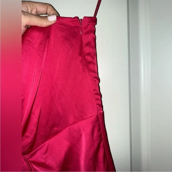 AMUR Deena One Shoulder Midi Dress in Rosie Raspberry‎ Hot Pink Satin Cut Out 4 - Image 11