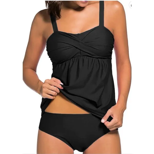 NWT ~ Women's Black 2pc Tankini Swimsuit Summer Bathing Suit ~ Size LARGE - Image 2