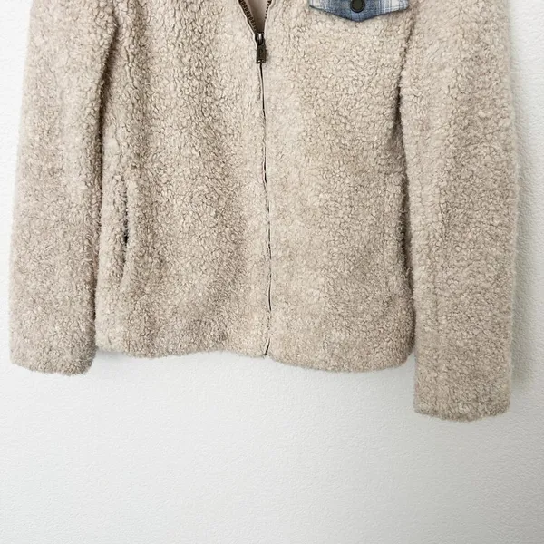 [Pendleton] Cream Full Zip Flannel Flap Pocket Fleece Sherpa Jacket Size Small S - Image 5