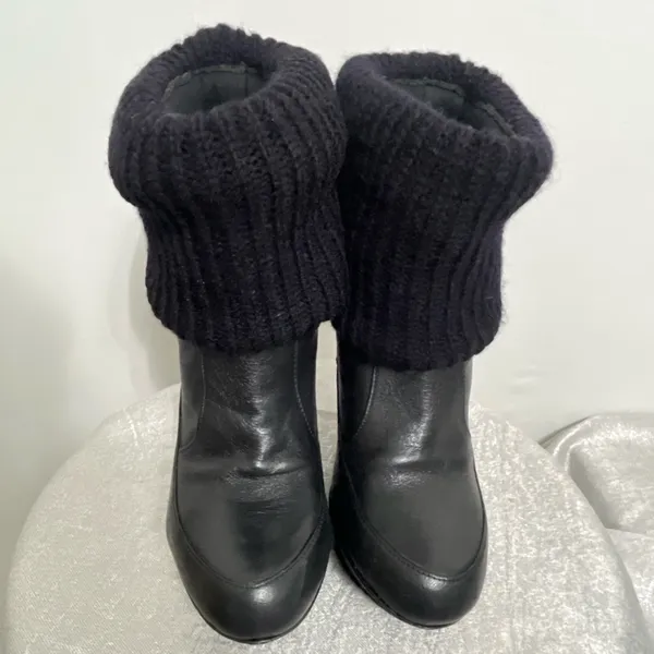 Ramiro Olivares Size 5US-MX3 Black Leather Knit Cuff High Heel Booties(B46) - Image 3