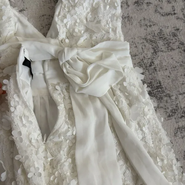 Lulus Totally Beautiful White 3D Floral Tie-Strap Skater Mini Dress Size Small - Image 8