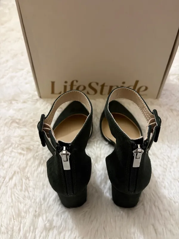 Life Stride Dark Green Pointed Toe Ankle Strap Heels - Image 4