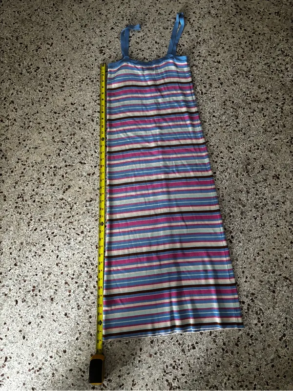FRNCH Tania Stripe Ribbed Midi Dress colorful pastel striped patte large - Image 6