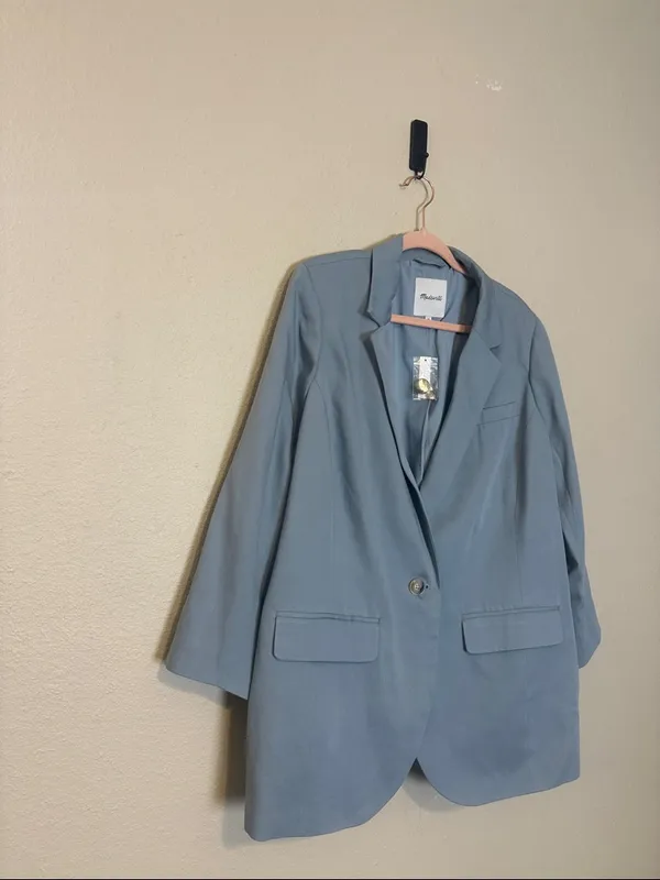 Madewell The Plus Larsen Blazer‎ in Drapeweave In Overcast Size 2X NWT - Image 6