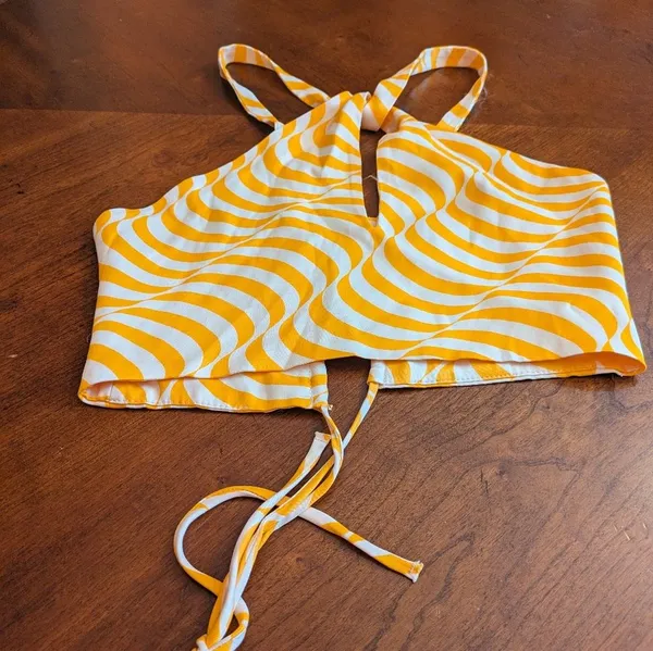 Zara Silk Orange and White Crop Top,Size S - Image 4