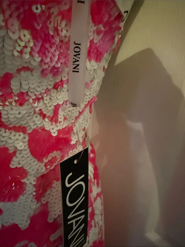 Jovani Pink and White Sequin Floral Mini Dress - Image 2