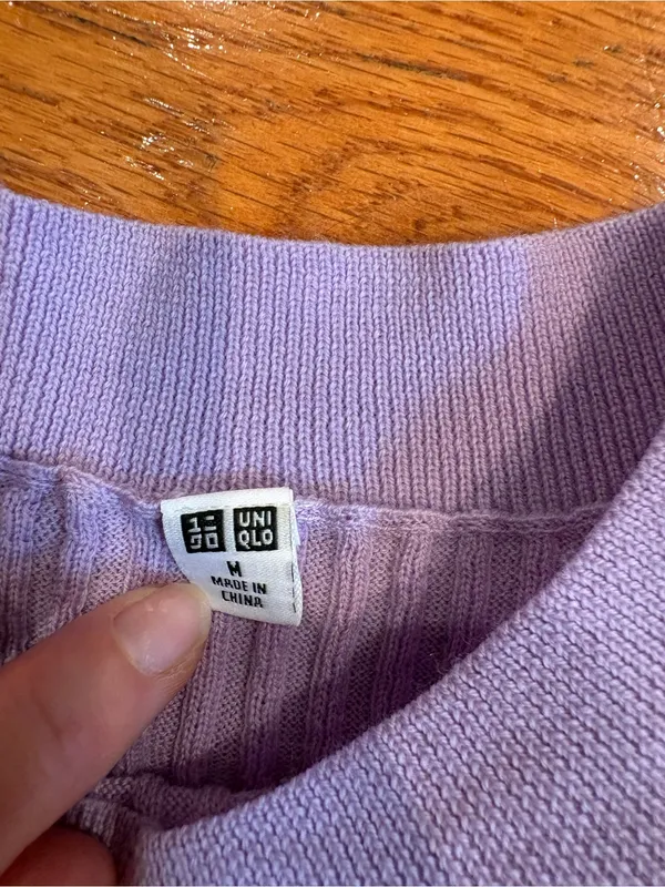 Uniqlo 100% Wool Ribbed Mock Neck Knit Top Lavender Purple Size Medium - Image 2