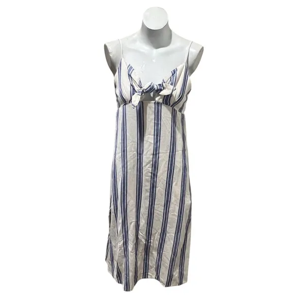 Roxy Sweetest Step Dress Womens M Blue White Striped Tie Front Midi - Image 2