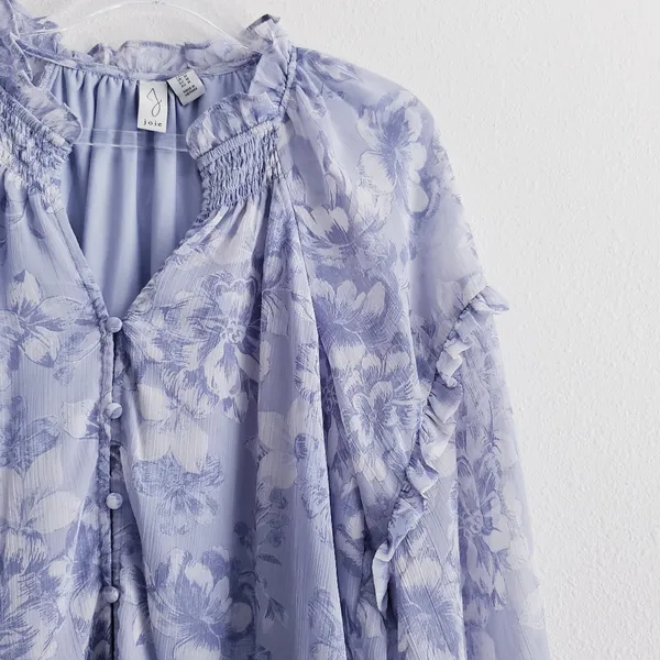Joie Floral Button Down Long Sleeve Ruffle Blouse - Image 3
