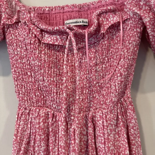 Abercrombie & Fitch Pink Ditsy Floral Smocked Puff Sleeve Mini Dress XXS 2818 - Image 4
