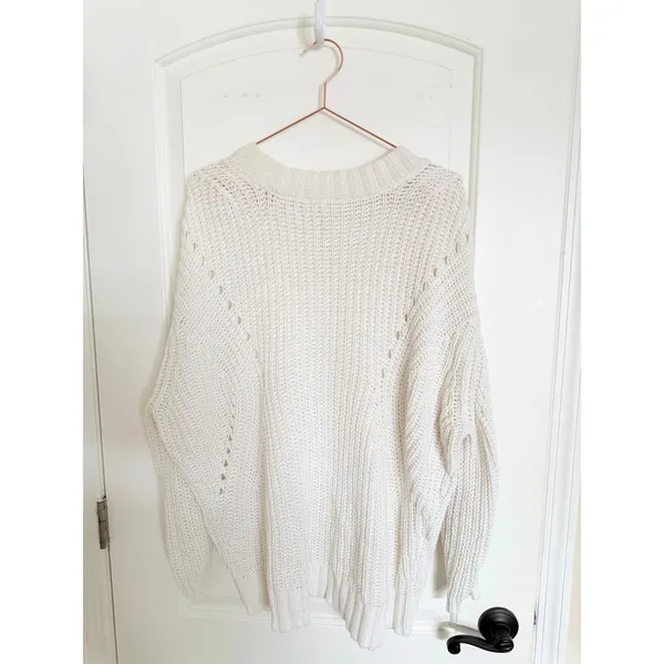 7 For All Mankind‎ Sweater Womens Medium Cream White Side Zip Shaker Knit Cotton - Image 10