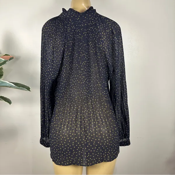 Ann Taylor Chiffon Blouse Sz M Navy Blue Pleated Loose Shirt Top - Image 7