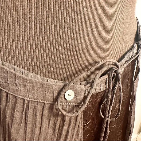 Zara Mixed Pareo Tank Dress Sz M Brown Skirt Overlay Faux Wrap - Image 6
