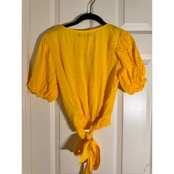 Abercrombie & Fitch Yellow Puff Sleeve Wrap Top V-Neck Side Tie Blouse XXS NEW - Image 4