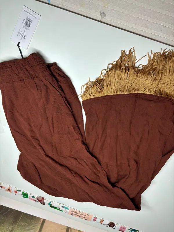 NWT WeWoreWhat Fringe Smocked Pants Saddle Brown XXS Boho set - Image 5