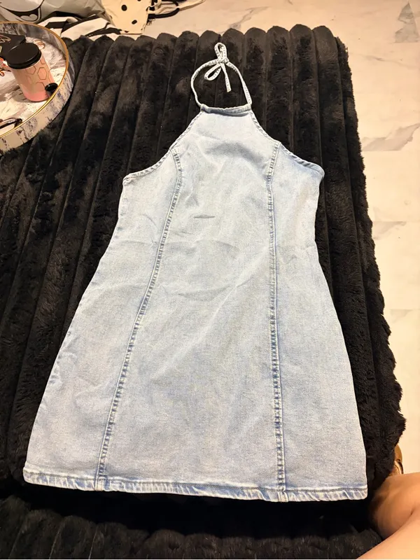 SHEIN Light Wash Denim Halter Mini Dress - Image 2