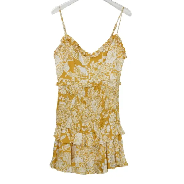 Hello Molly On The Moon Yellow White Floral Spaghetti Strap Mini Dress Small - Image 5