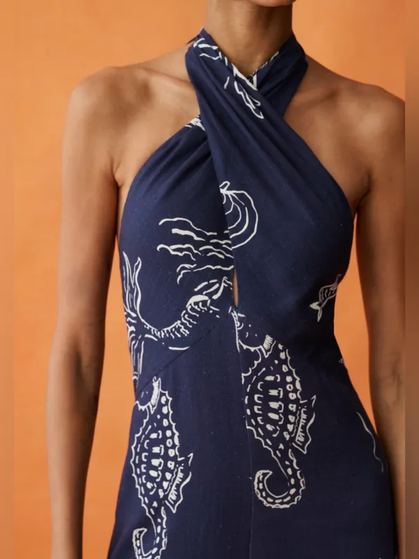 NWT Few Moda Oceana Dress size 2 ANAYA midnight maritime linen maxi navy blue - Image 3