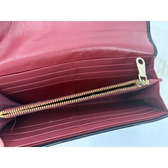 Luxury Chloé Black‎ Patent Leather Bow Continental Wallet Clutch Gold Hardware - Image 7