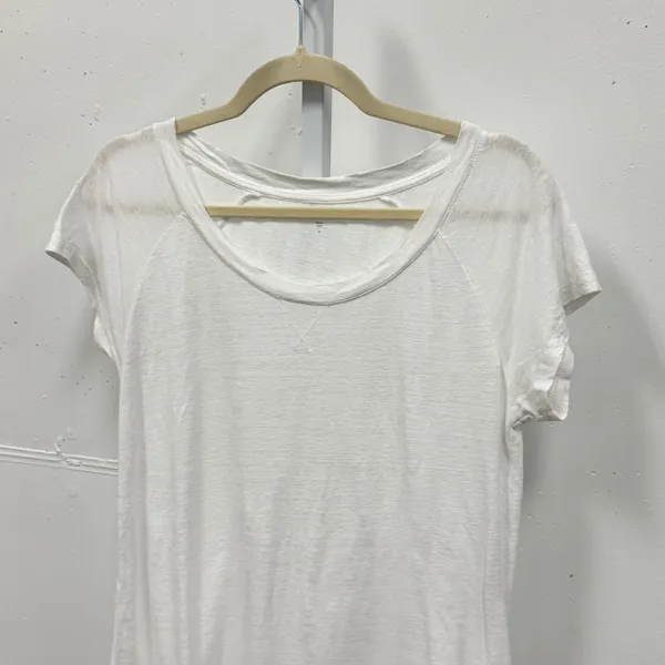 Garnet Hill‎ Linen Modal Blend Boxy Scoop Neck Raglan Short Sleeve Tee Small Wht - Image 3
