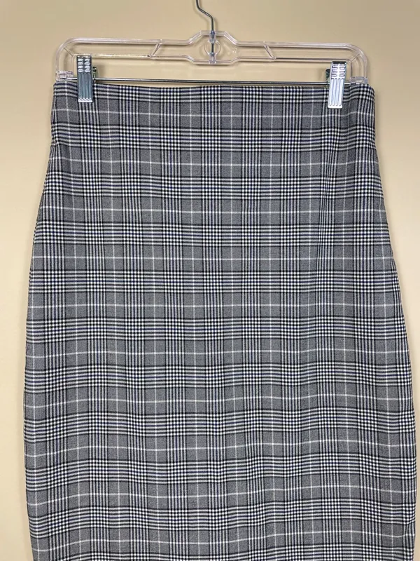 Zara Women’s Plaid Houndstooth Gray Black Blue White Midi Pencil Skirt - Image 2