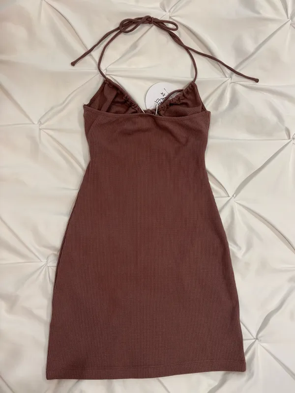 Brown Mini Princess Polly Dress Halter Tie - Image 2