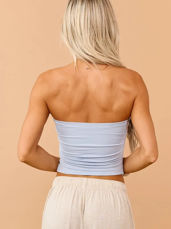 Le lis Strapless Light Blue Tube Top - Women Powder Blue Strapless Stretchy S - Image 5