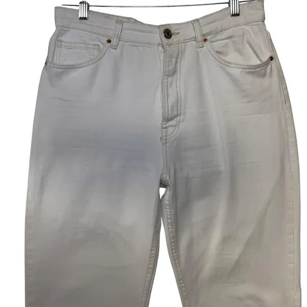 Zara Women Off White High Waisted Straight Leg Raw Hem Jeans Size 10 - Image 3