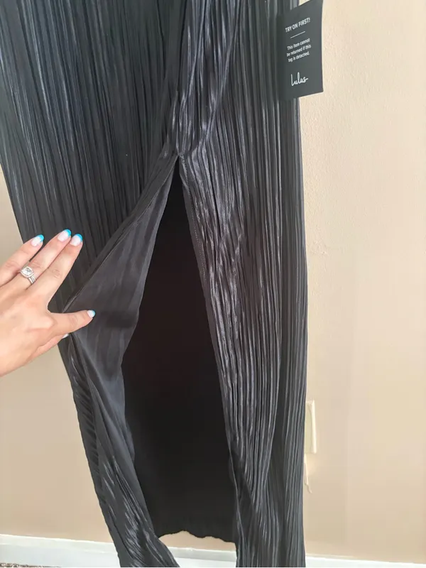 Lulus Lulus Poised Performance Black Plisse One-Shoulder Maxi Dress Size Small - Image 10