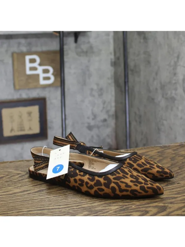 NWT A New Day Womens London Sling Back Flats Sandals 94303555 Leopard Brown 7M - Image 2