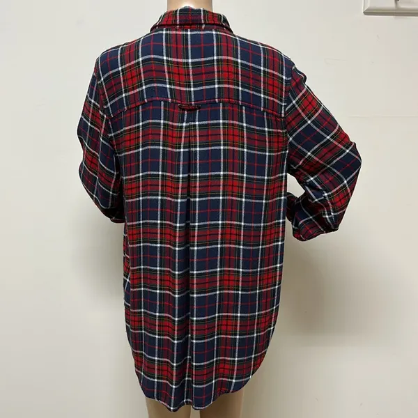 American Eagle Ahh-amazingly Soft Boyfriend Fit Red & Blue Plaid Shirt Sz L - Image 9